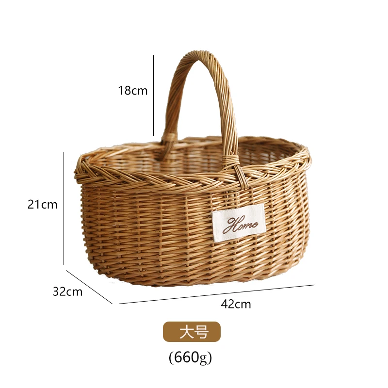 Handmade Wicker Woven Outdoor Picnic Basket Portable Shopping Basket Fruit Basket Bamboo Woven Bamboo Basket Storage Basket