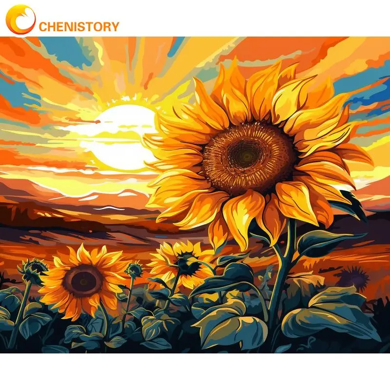 

CHENISTORY Coloring By Number Flowers For Adults DIY Frame Picture By Numbers Sunflower On Canvas Home Decoration