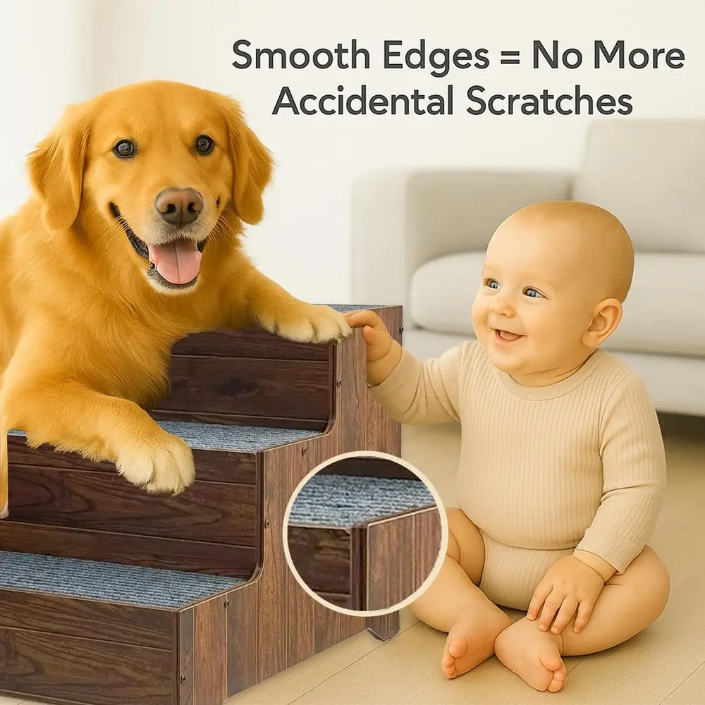 سلالم للكلاب الكبيرة، خطوات خشبية واسعة للحيوانات الأليفة، سلم كلب ثابت غير قابل للانزلاق بثلاث خطوات للسرير العالي والأريكة والأريكة - مقاس صلب مطور