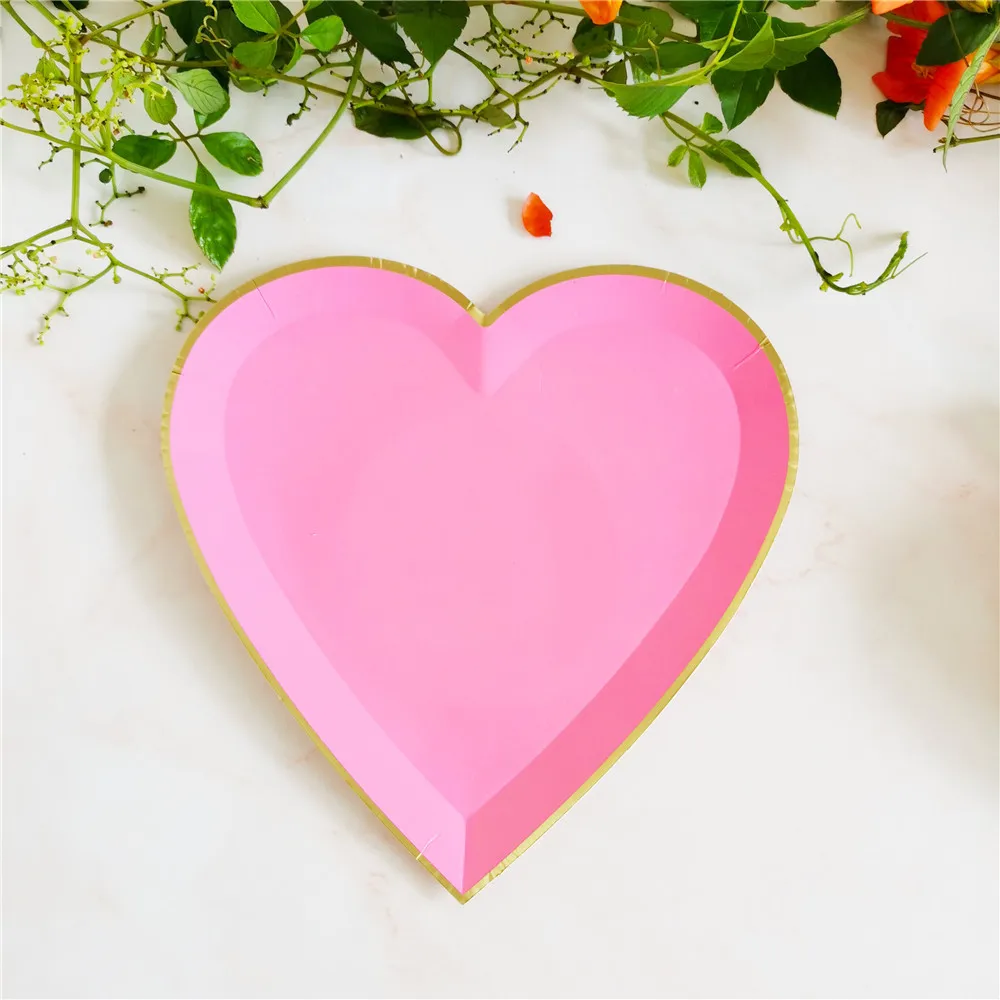 40pcs Rose Heart Shape Disposable Tableware Rose Heart Plate Cup Napkin For Wedding Valentine\'s Day Party Decoration Supplies