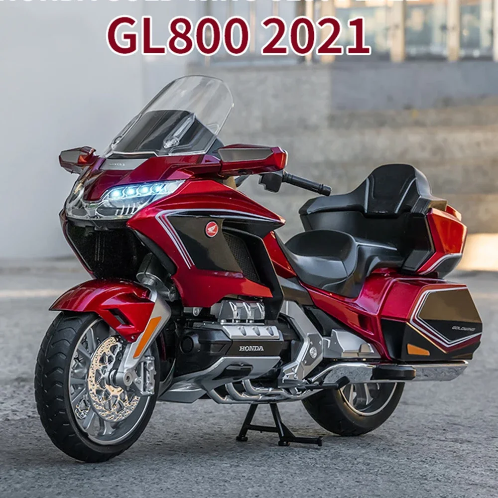 1:11 Honda Gold Wing GL800 2021 motocicletas modelos coches juguetes neumáticos de goma con música ligera modelo en miniatura regalos para niños pequeños