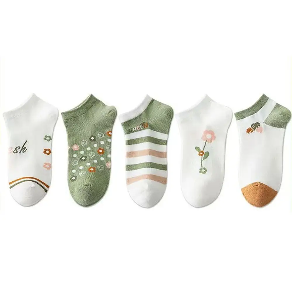 5 Pairs/Pack High Quality Polyester and Spandex Women Sock Cartoon Invisible Sock Breathable Lace Socks