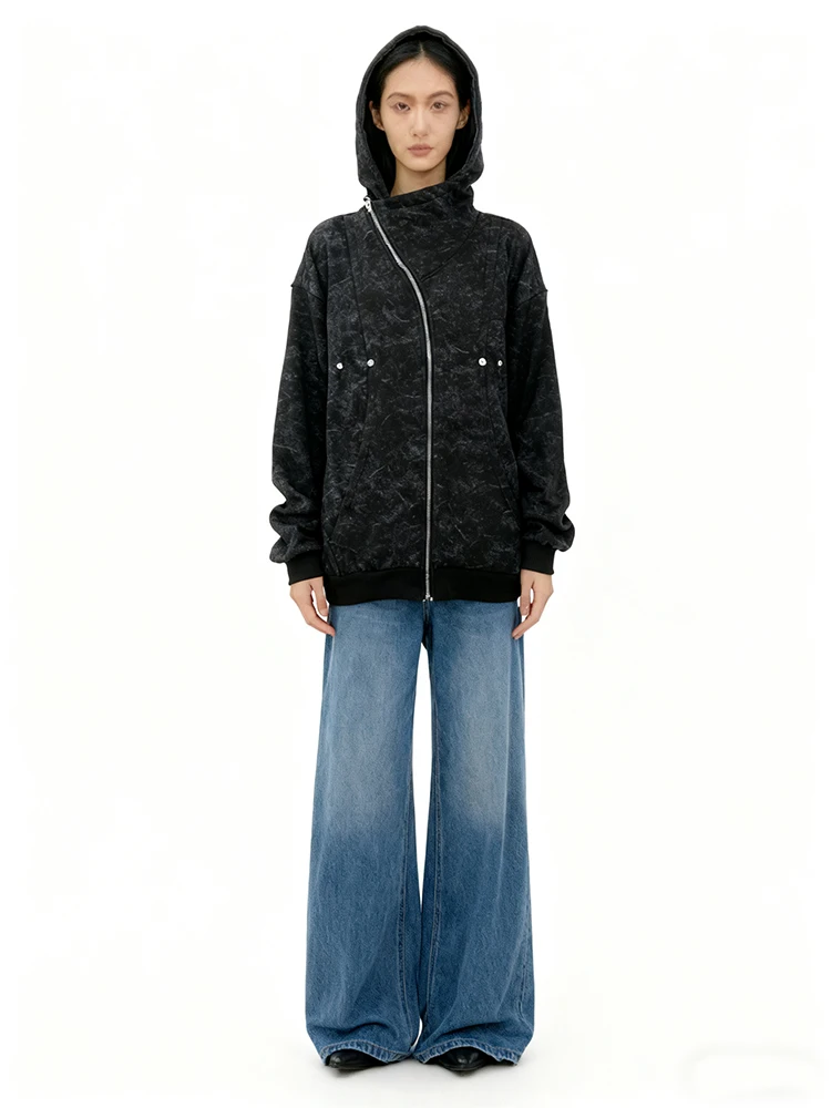 

Autumn and Winter High Street Trendy Fashion Harajuku Ins Gothic Diagonal Zipper Decoration Hoodie Men's and Women's Y2k Clothin