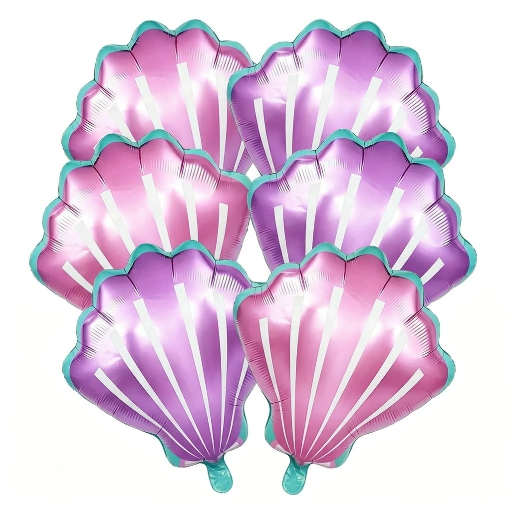 Shell Foil Balloon Set, 6-Piece 18-Inch Ocean-Themed Party Balloons, Pastel Purple & Pink Seashell Decorations for Celebrations