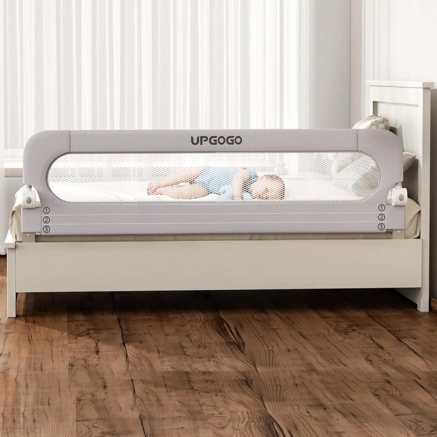 Protetor de Cama para Crianças com Trava de Segurança, Compatível com Camas de Solteiro a King, Cinza 71x23.6 Polegadas
