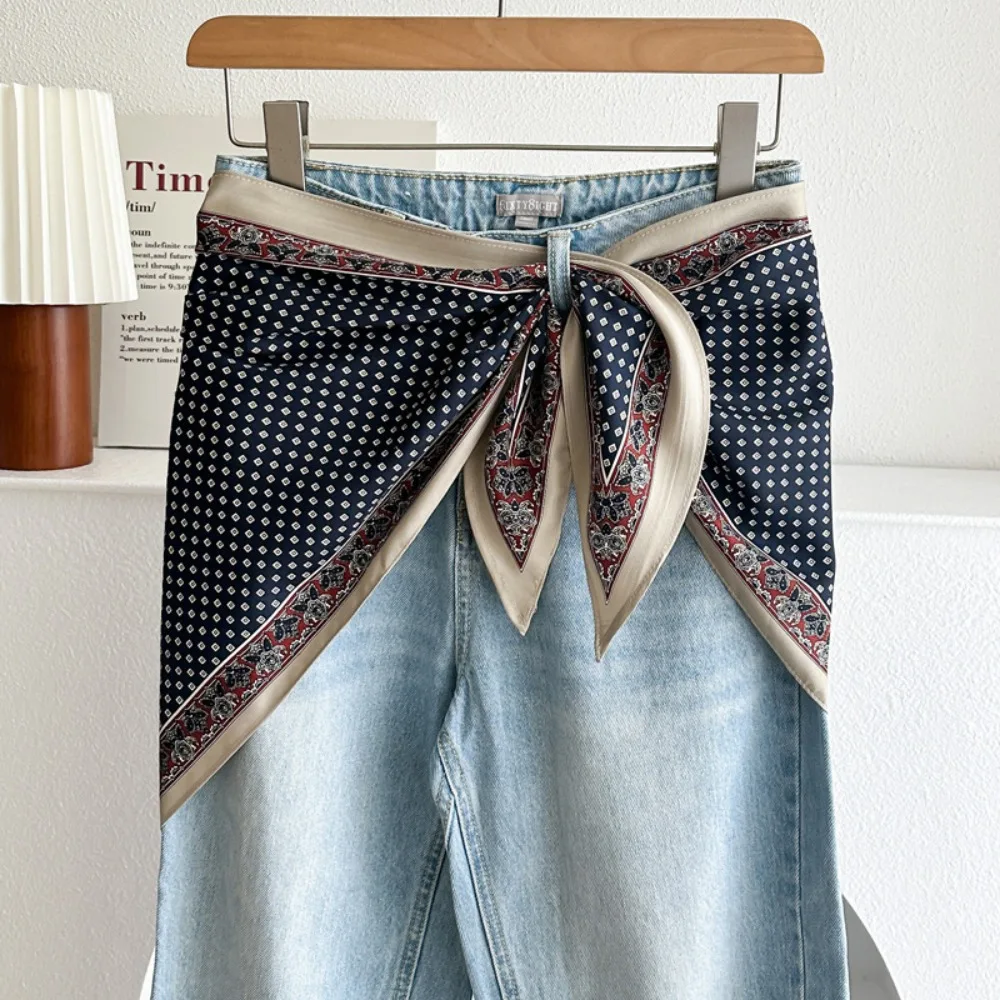 Satin Silk Scarf Literary Style Versatile Accessory Waist Triangle Scarf Belt Ethnic Style Jeans Waist Accessory Jeans Waist