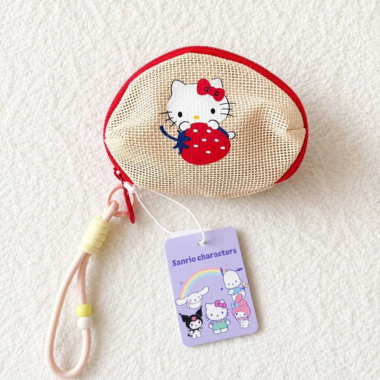 Sanrio Kawaii Mini Mesh Portemonnee met Handriem Hello Kitty Kuromi My Melody Kleine Rits Portemonnee voor Munten en Oordopjes