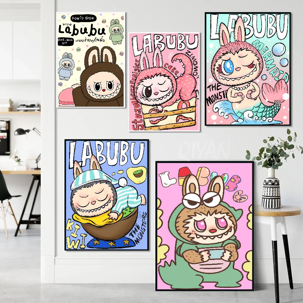 Cartoon L-Labubu Poster Stickers Art Wall Murals Decor Game Room Decor Gifts HD Painting