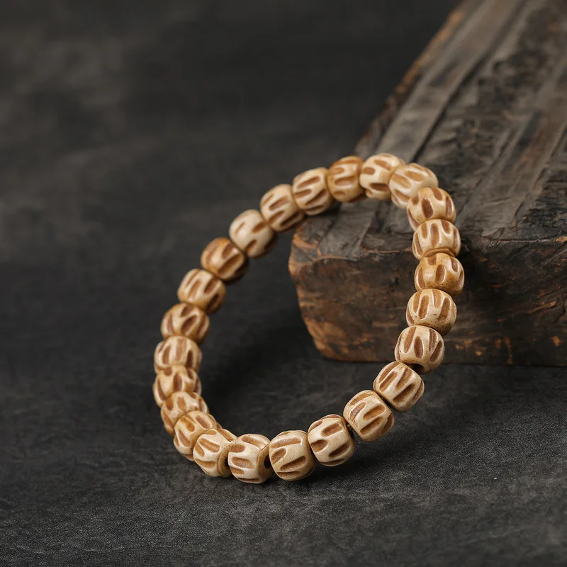 Natural Cow Bone Bead Bracelet 108 Buddha Beads Handmade Vintage Ethnic Style