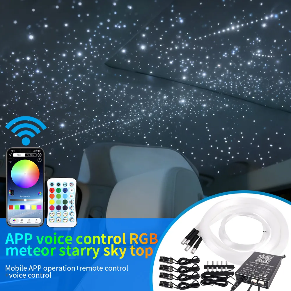 

16 Вт мерцающее звездное небо автомобильное звездное потолочное освещение оптоволоконная лампа приложение голосовой пульт дистанционного управления RGB светодиодная звездная крыша звездный свет подголовник