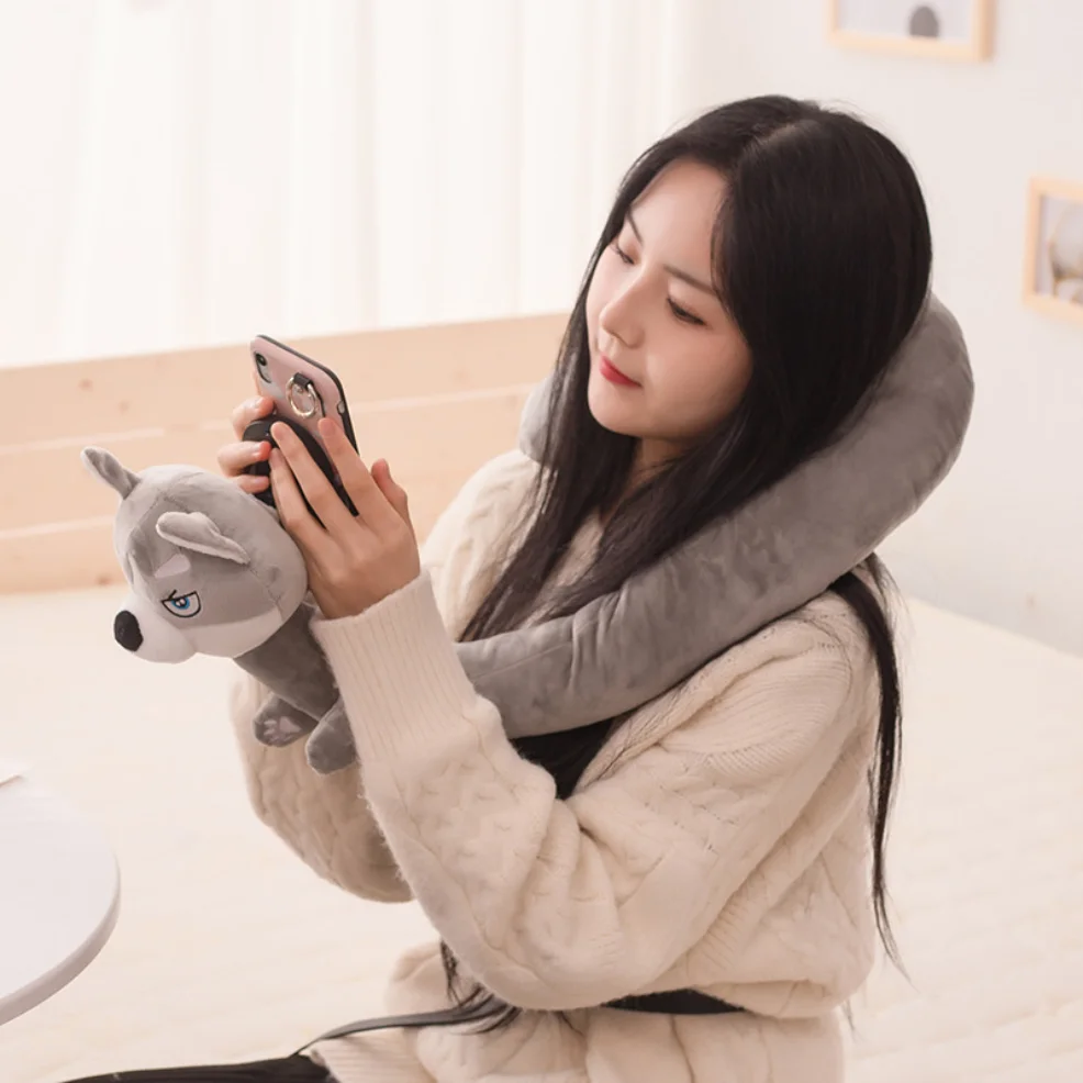 

Cartoon Animal U-Shaped Pillow Lazy Phone Stand, Removable Phone Holder, Bed TV Viewing Neck Pillow, Cervical Support Neck Pillo