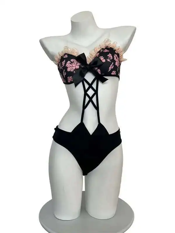 Sexy Split Tre Punti delle Donne Puro Desiderio Della Bretella Bikini Stampa Costume Da Bagno Set Bikini Costume Da Bagno Delle Donne Dolce 2025 Nuovo UTQ8