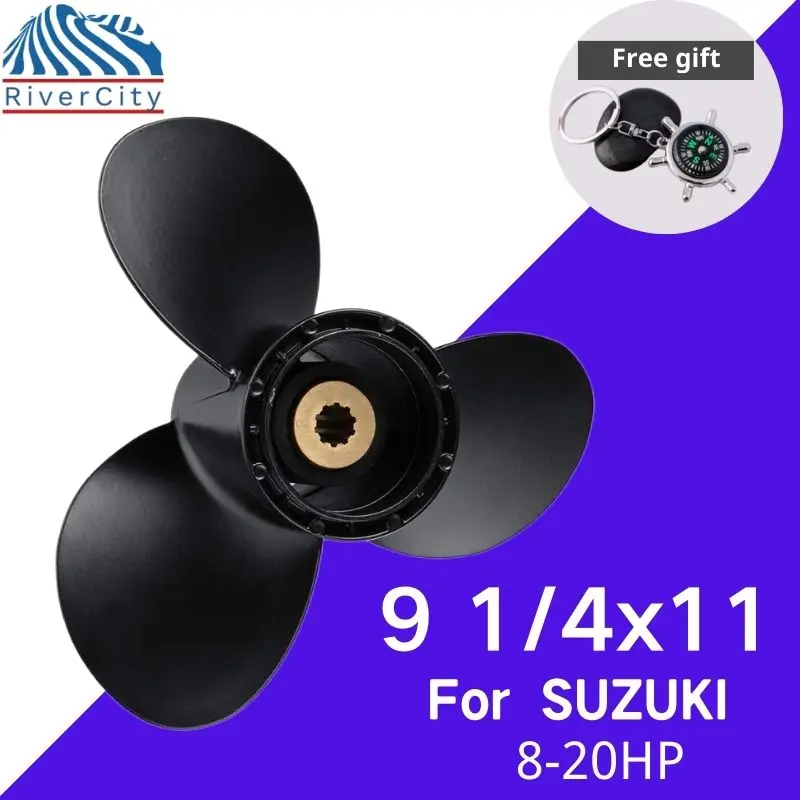 For Suzuki 8HP 9.9HP 15HP 20HP Outboard Propeller 9 1/4X11 Boat Motor Aluminum Alloy Screw Ship Marine Engine 3 Blade 10 Spline