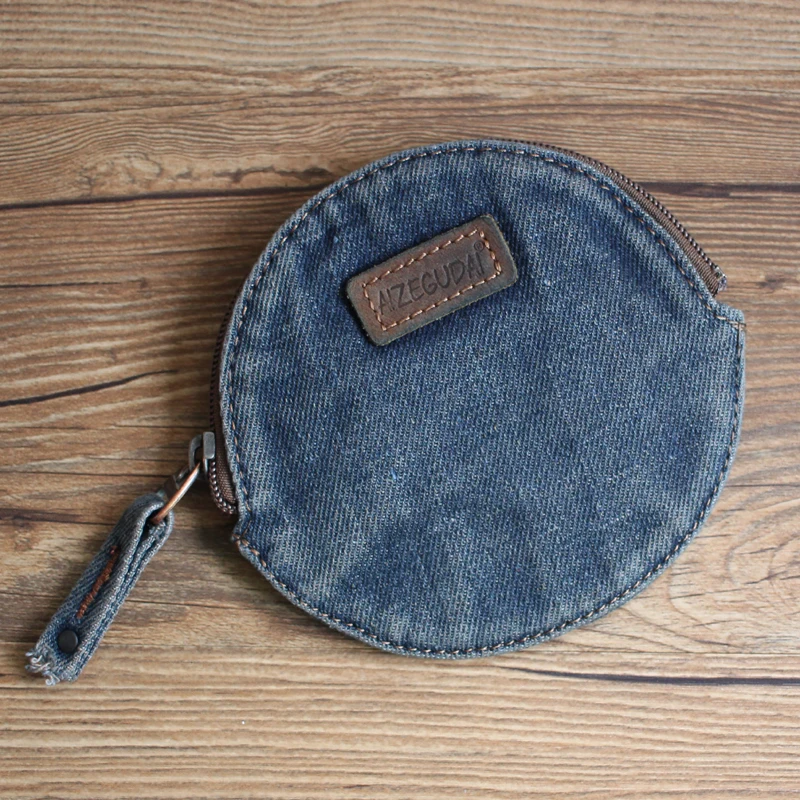Retro Denim Coin Purse Unisex Zipper Key Pouch Handheld Waist Hanging  round Coin Bag Pendant Functional Small Bag
