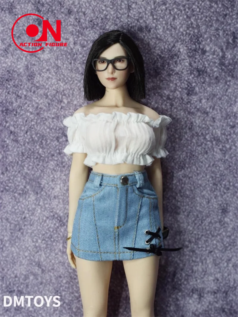 1/6 مقياس أنثى نفخة كم بلوزات قصيرة تنورة الدنيم الملابس نموذج صالح 12 بوصة أنثى الجندي عمل الشكل دمى الجسم #3