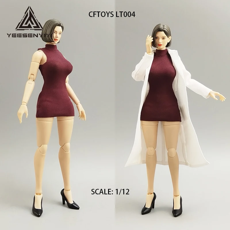 

1/12 Sleeveless High-neck Dress and White Coat Set for action figures 6-inch Military BJD Doll Outfit Stretchy Skirt Jacket