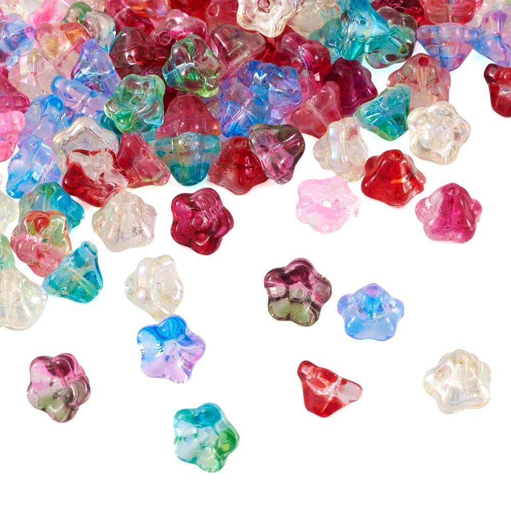 

100pcs Crystal Glass Beads Trumpet Flower Loose Spacer Beads Mixed Color for Jewelry Making DIY Bracelet Necklace