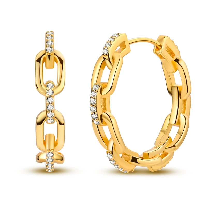 925 Sterling Silber Ohrringe für Damen Funkelnde Vergoldete Ketten-Creolen für Jubiläum Hochzeit Schmuck Geschenke