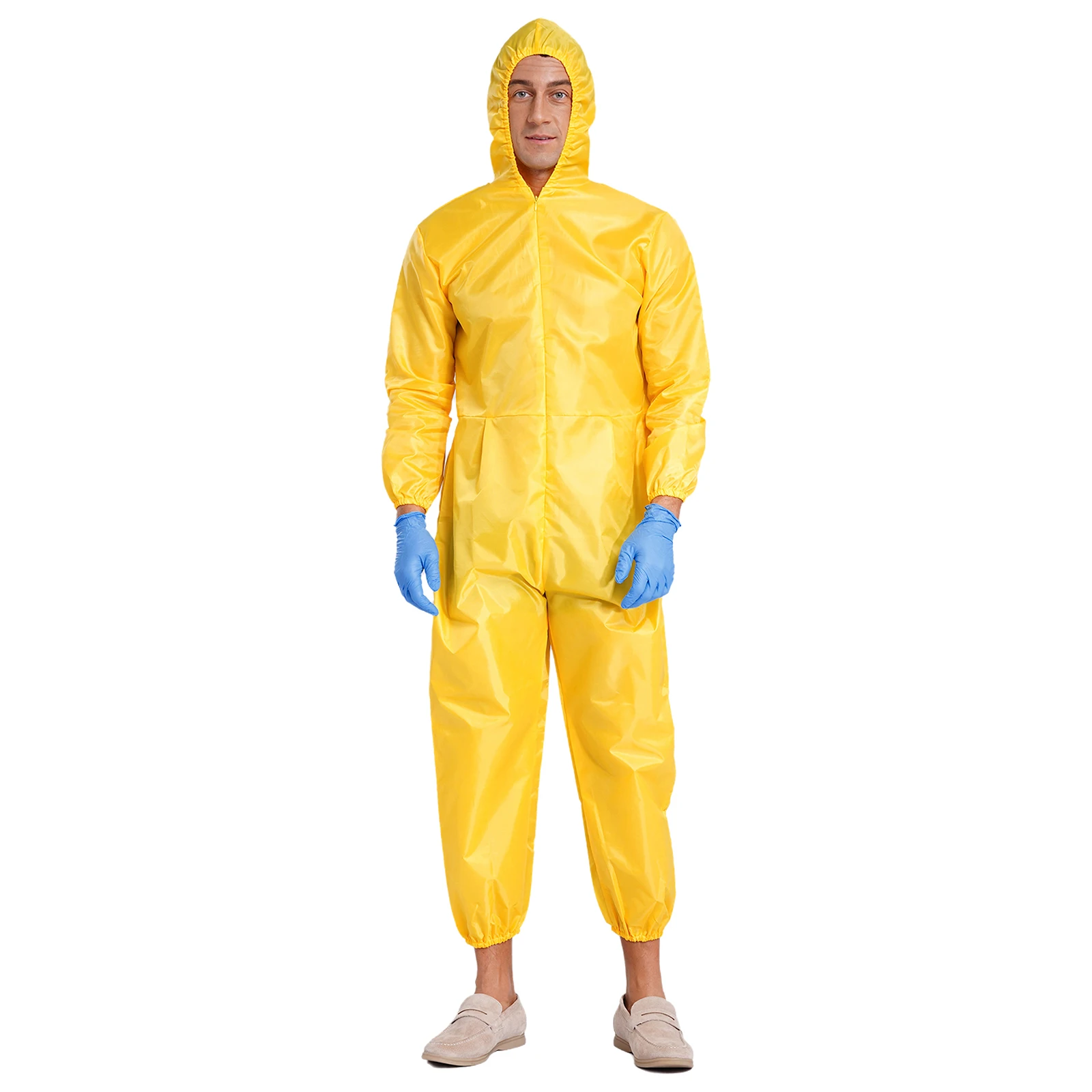 

Work Suit Mens Full-body Hooded Jumpsuit with Latex Gloves Long Sleeve Dust Proof Clothing Overalls Hazmat Suit for Halloween