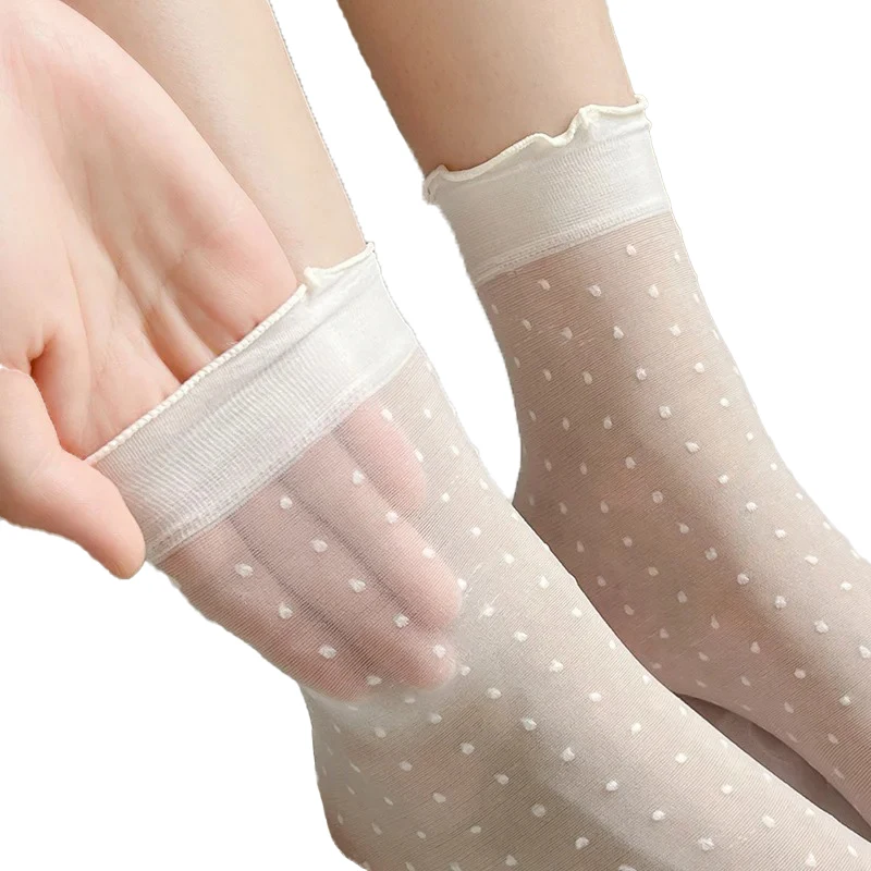 3 Pairs Women's Socks White Lace Summer Thin Wooden Ear Edge Pile Socks Spring Summer Socks Women's Ice Silk Sock image 6
