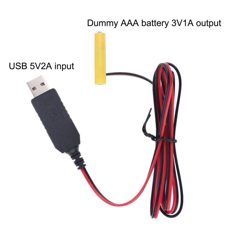 USB 5V to 3V (2x1.5V) LR03 AAA Dummy Battery Eliminators Cable for Remote Control Radio LED Light