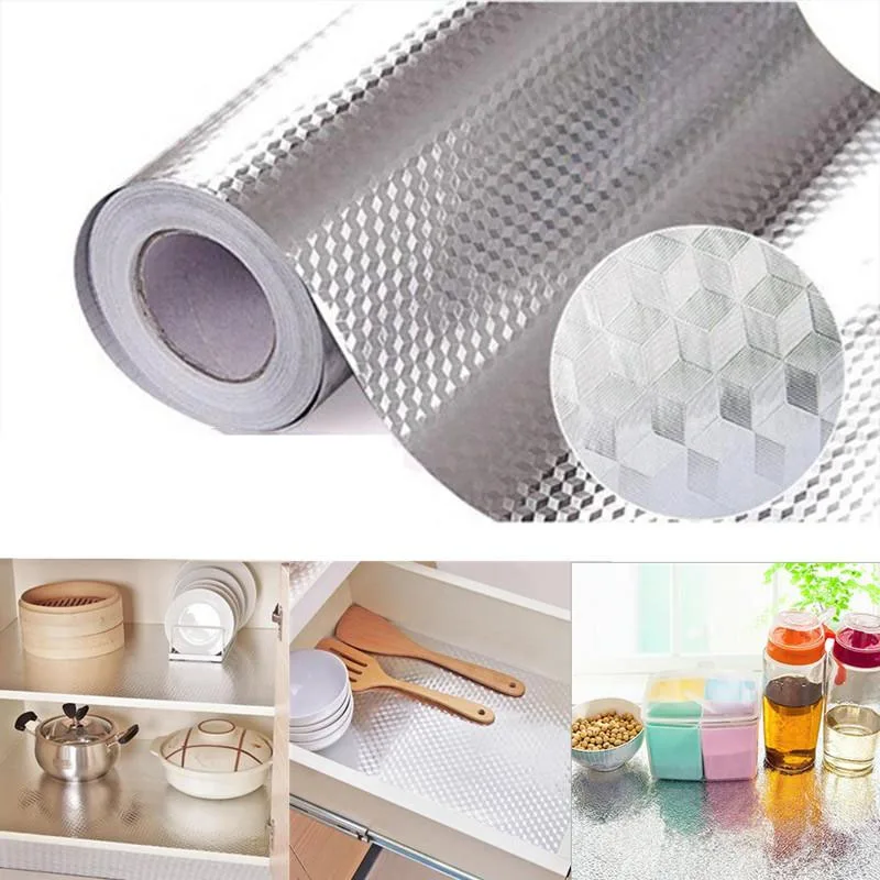 40cm Aluminum Foil Wall Sticker Self Adhesive Wallpaper Oilproof Waterproof Liner For Kitchen Cabinet Drawer Countertop Cover