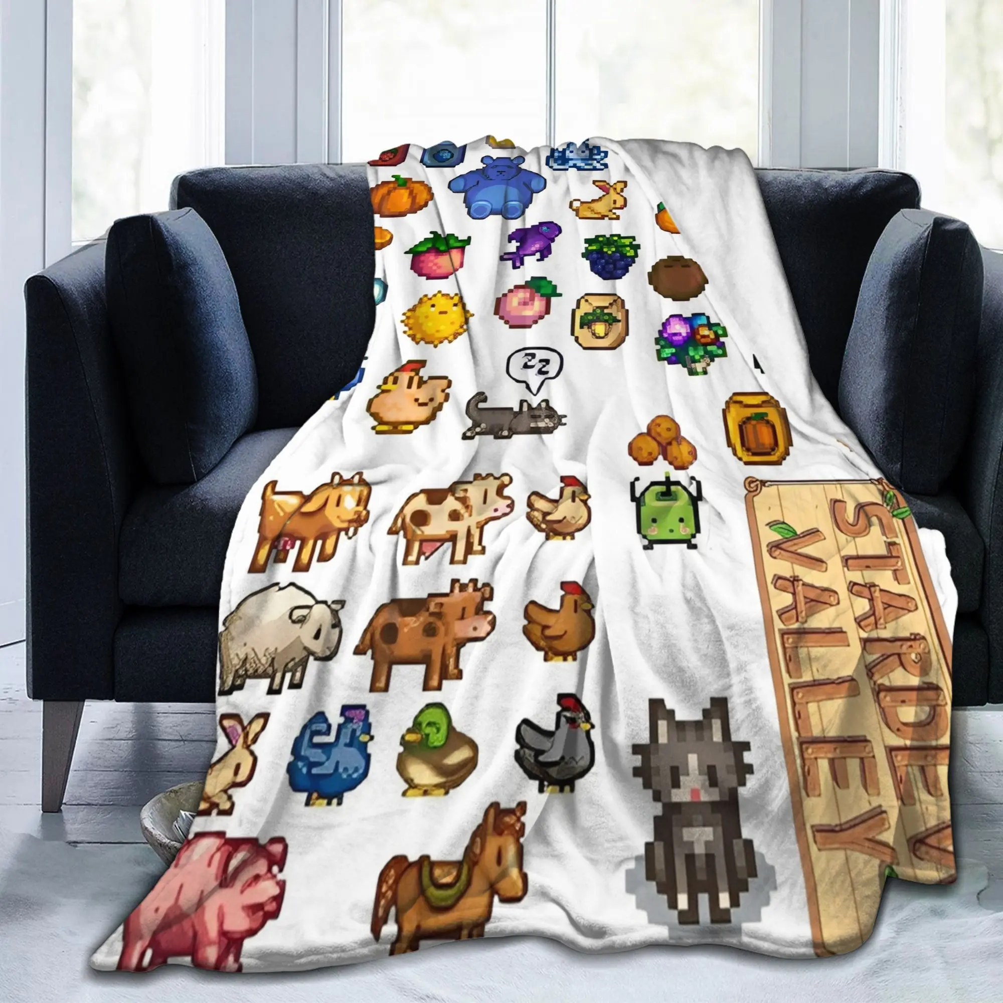 Creature in Stardew Valley Flannel Throw Blankets Cute Jimino Animals for Bedding Throws Knitted Blanket Car Warm Breathable