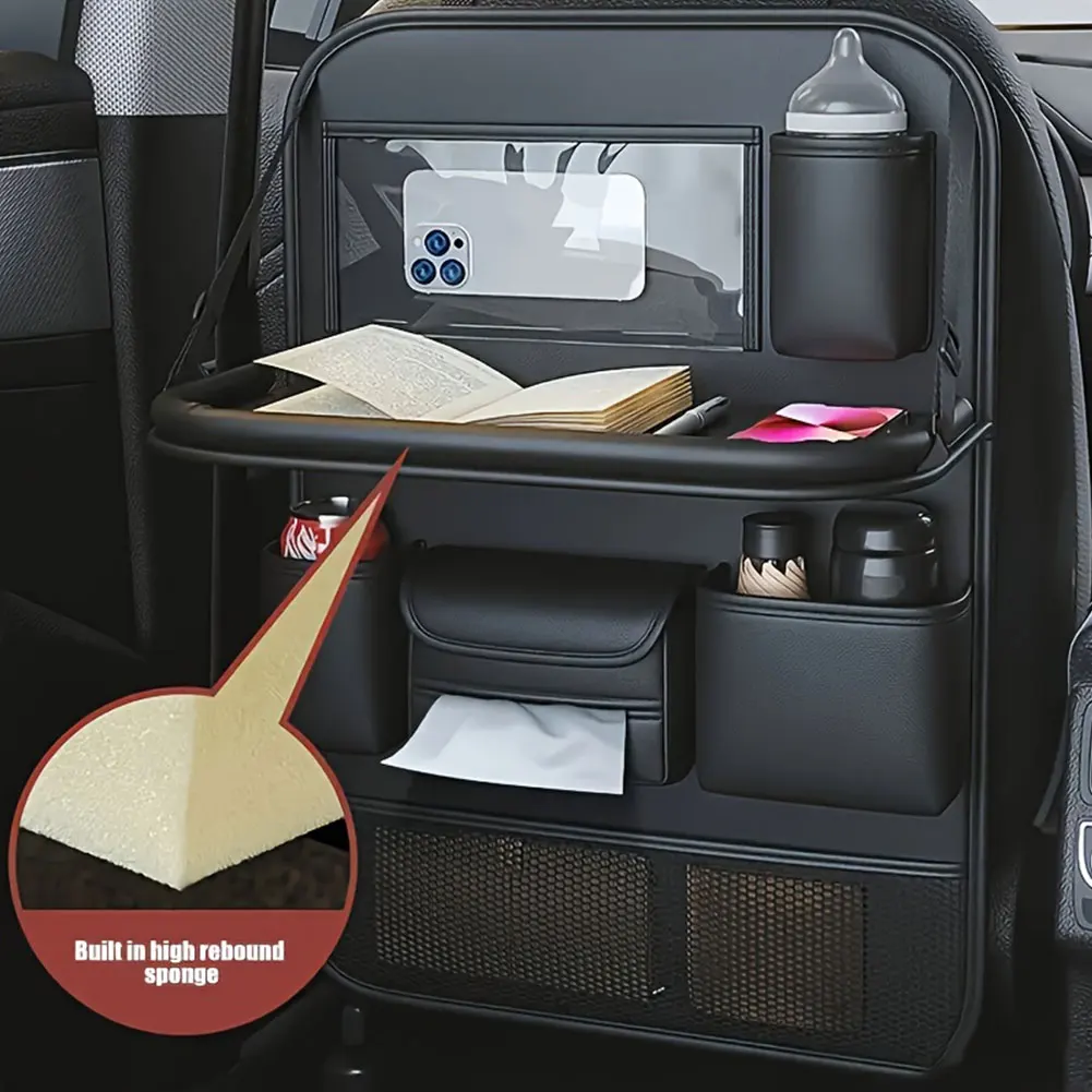 

Car Back Seat Storage Holder with Foldable Tray Car Seat Back Storage Bag PU Leather Multi-Pocket for Back Seat Headrest