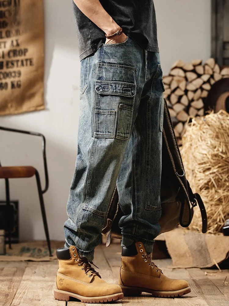 

Американские ретро-джинсы в рабочем стиле для мужчин, весна-осень, новые, модные, свободного кроя, больших размеров, брендовые брюки в уличном стиле