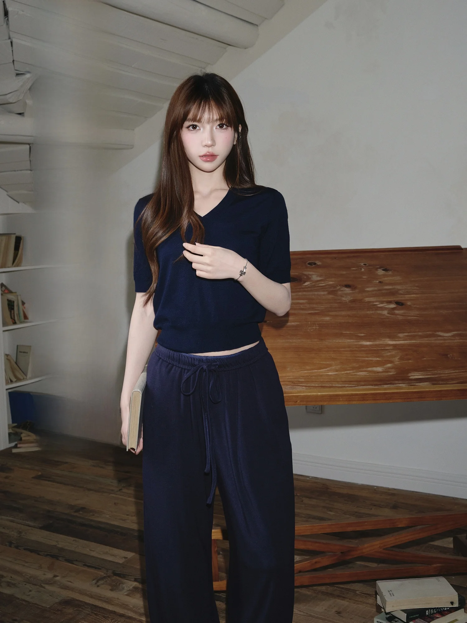 

MENT Pure Wool V-Ne ort Sve Вязаный свитер Легкий дышащий ор Sle Женский летний сладкий трикотаж