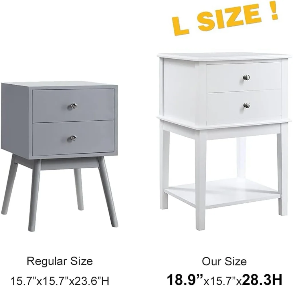 White Nightstand 2 Drawers and Storage Shelf, 28