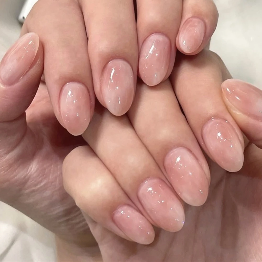 قصيرة مستديرة الوردي هالة الصباغة يمكن ارتداؤها مسمار الفن بسيط شيك عارية أحمر الخدود الأظافر وهمية انفصال الانتهاء الأظافر كاذبة اضغط على الأظافر