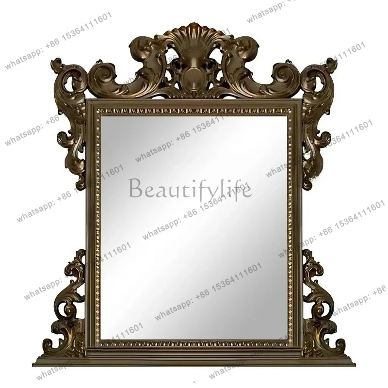 

French retro carved mirror bedroom vanity vanity mirror bathroom mirror wall mounted