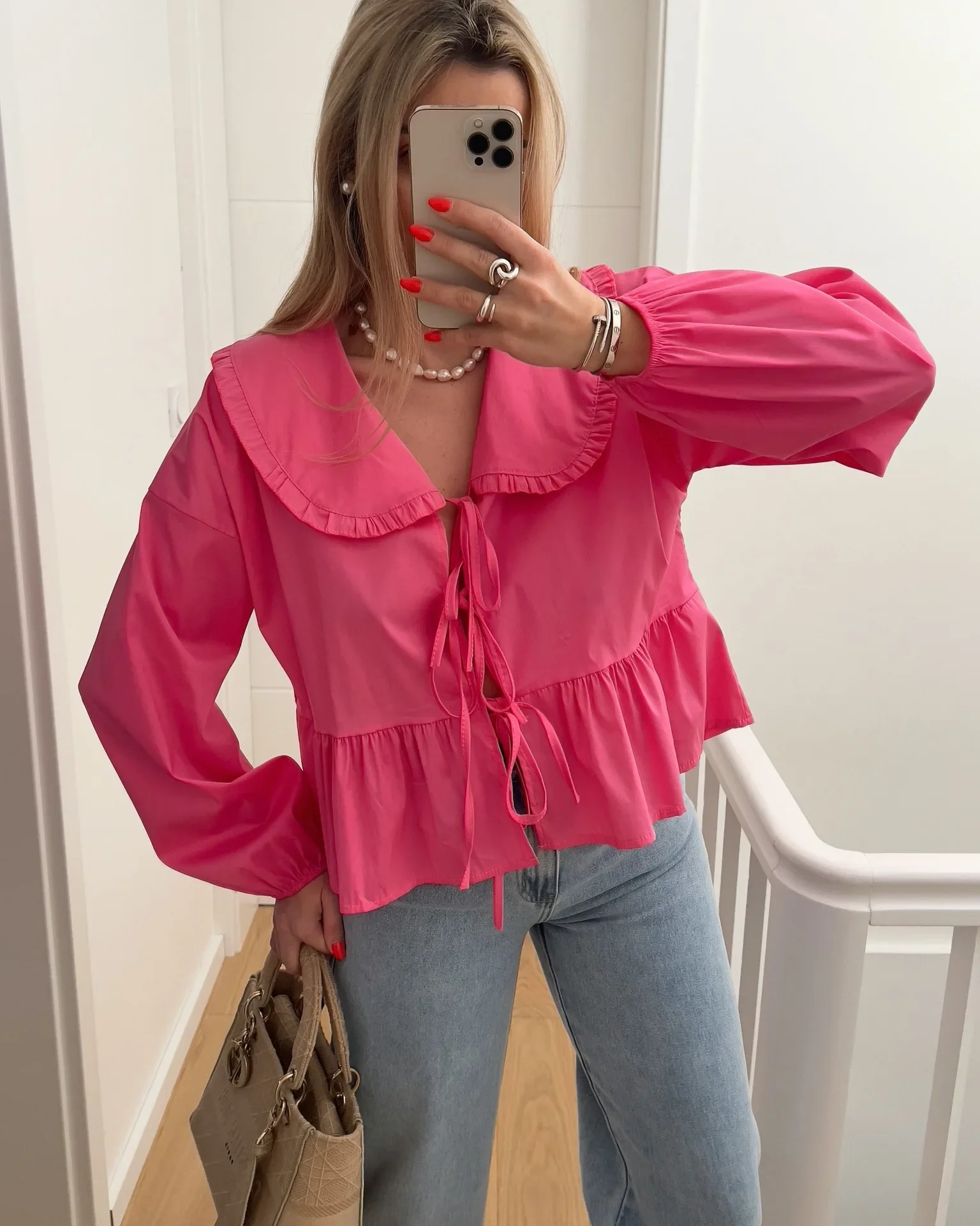 Vintage Women Sweet Ruffles Shirts 2024 Fashion Ladies Peter Pan Collar Blouses for Women Chic Bow Buttons Tops Clothes Chic