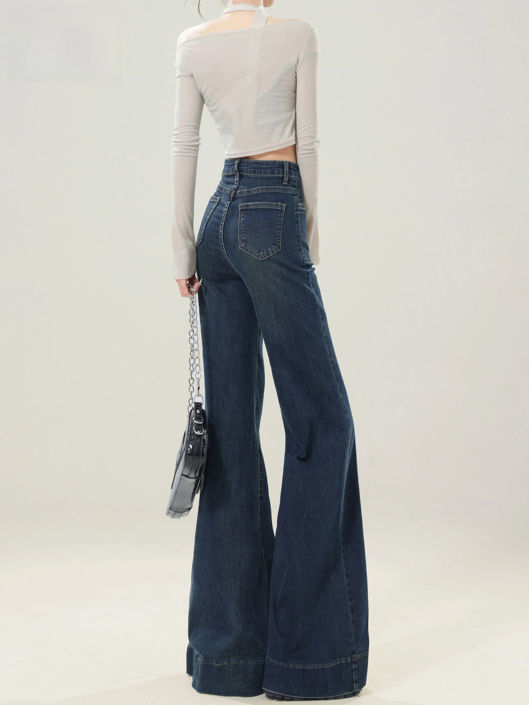 

Джинсы-клеш в американском стиле с высокой талией, женские, свободные, стройнящие, струящиеся, с широкими штанинами, осенняя новинка, универсальные, повседневные, джинсовые