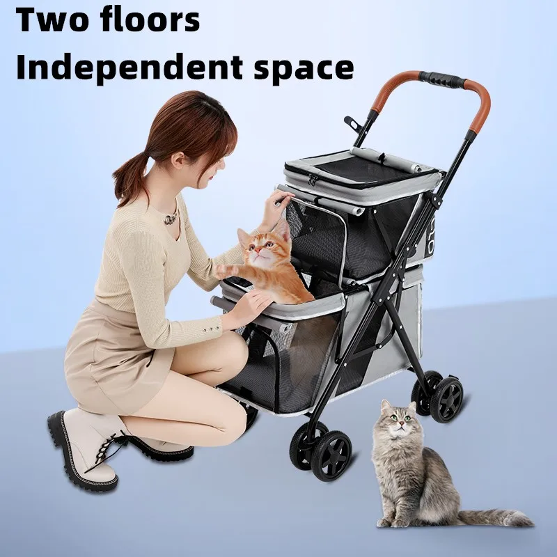 Bello Cat Double Stroller with Light Weight Double Stroller in Europe Organizer Dog Stroller for 2 Small Dogs Traveling