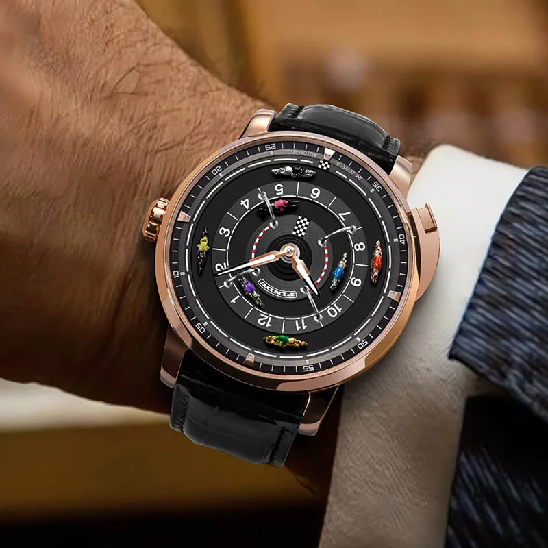 2025 PINDU تصميم جديد Racecourse الهاتفي ساعة ميكانيكية الرجال NH35 حركة زر القرص الدوار الفولاذ المقاوم للصدأ ساعة أوتوماتيكية بالكامل