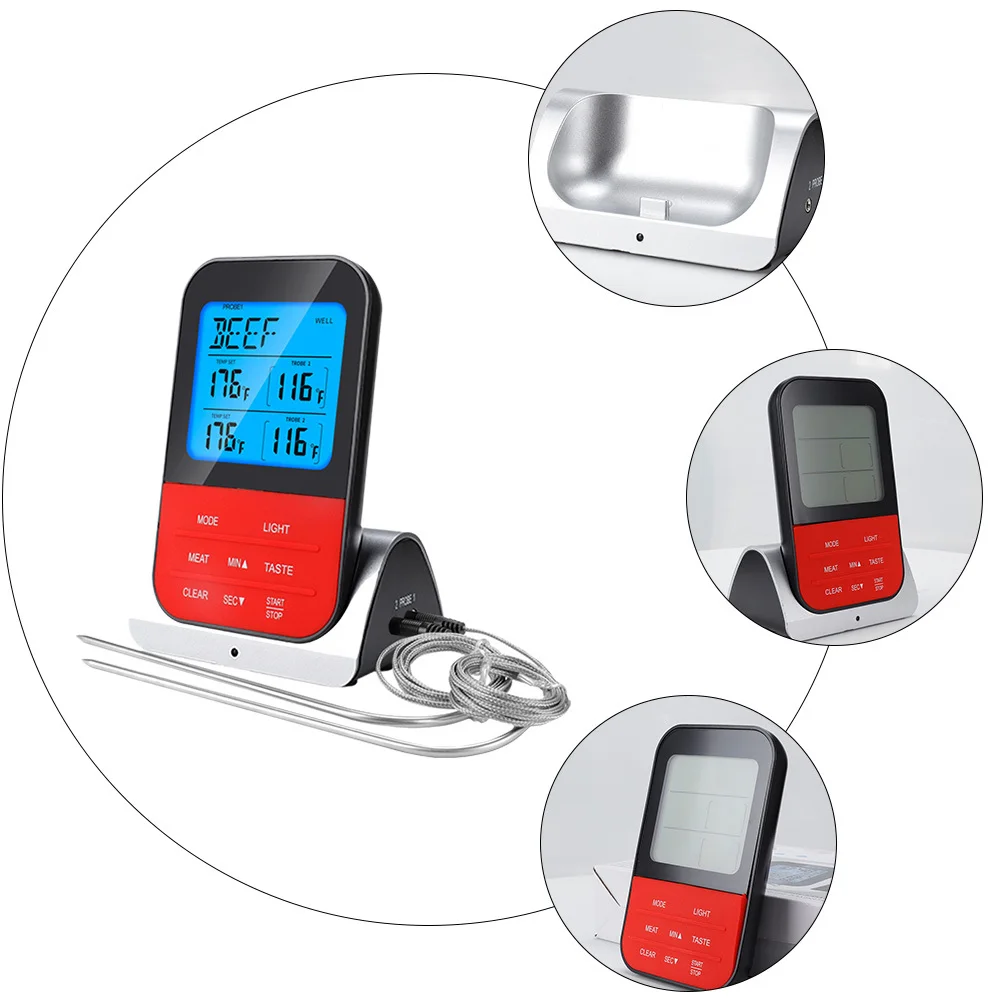 

Wireless Remote Kitchen Cooking Meat Thermometer Dual Probes Bbq LCD Alarm Cooking Thermometer Temperature
