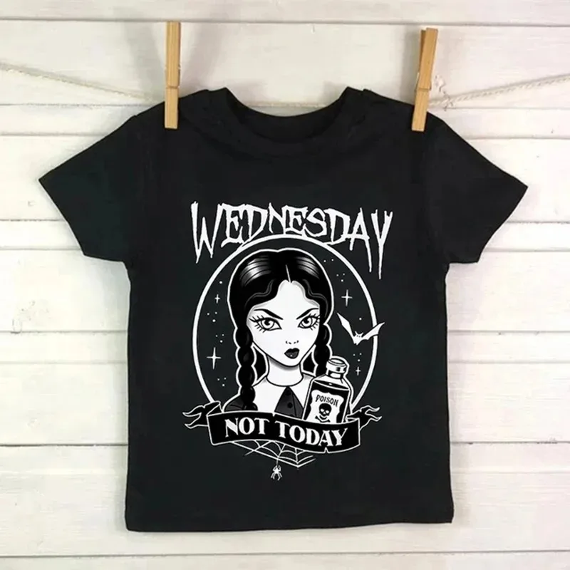 Wednesday Children T-Shirt Cartoons Tshirt Addams I Hate People Clothes Kid Girl Boy Nevermore Academy T Shirt Baby Casual Top