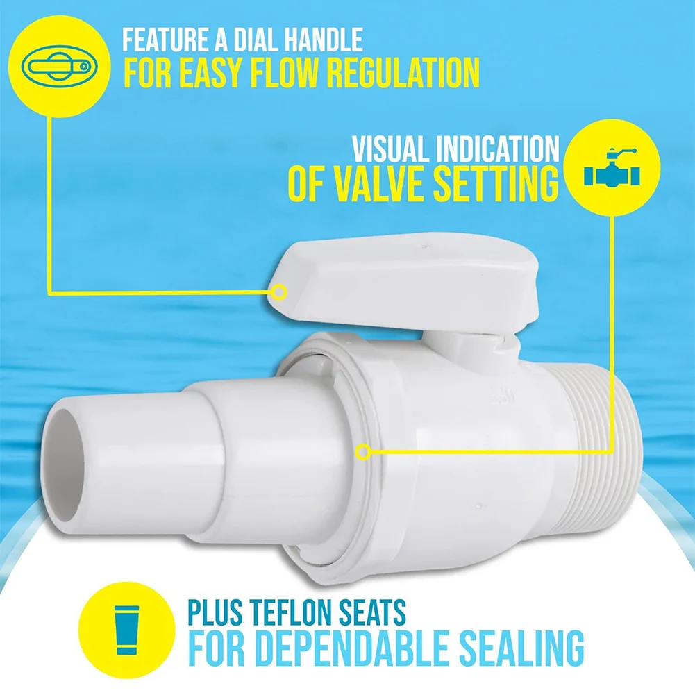 Robinet à Bille à 2 Voies pour Piscine, Régulation du Débit d'Eau, Pression Maximale de 50 PSI, Connecteur d'Arrêt de Filtre