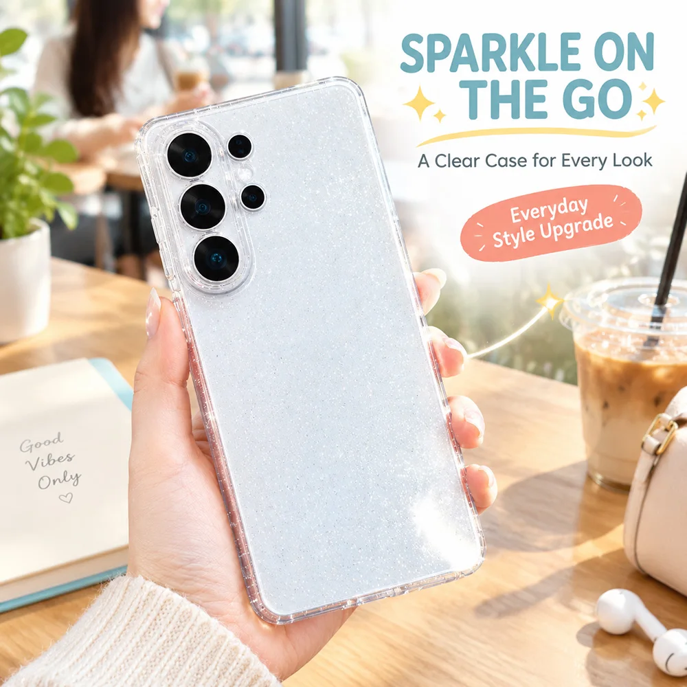Luxury Bling Glitter Phone Case For Samsung Galaxy S26 25 Ultra Plus FE S23 S24 Ultra Plus Shockproof Clear Soft Fundas Covers