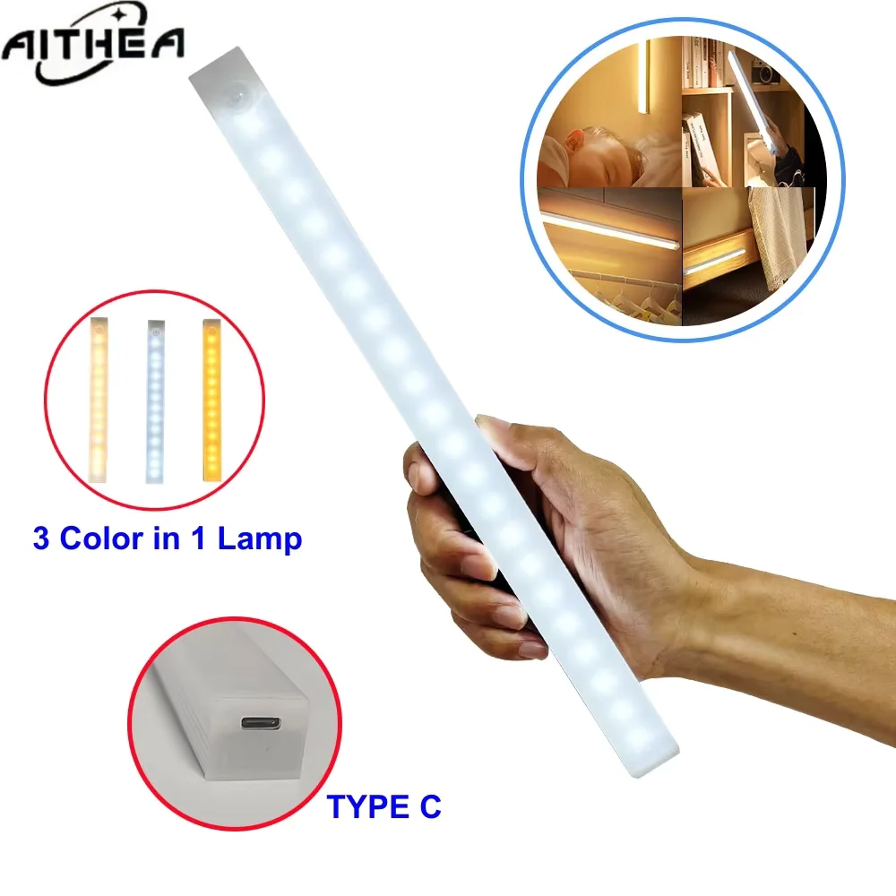 AITHEA Motion Sensor Wireless LED Night Light USB Rechargeable Long Strip Bar Lamp for Cabinet Wardrobe Bedside Staircase Tube