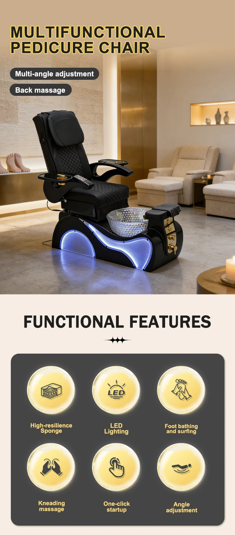 Elektrischer Pediküre-Spa-Stuhl mit LED-Licht, Rückenmassage PU-Leder Maniküre-Pediküre-Sofa für Nagelstudio-Einrichtung – Detail 3