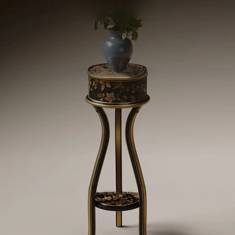 Retro Medieval Style Handmade Hand-Painted Solid Wood Tripod Flower Stand Creative Chinese Style Living Room Plant Display