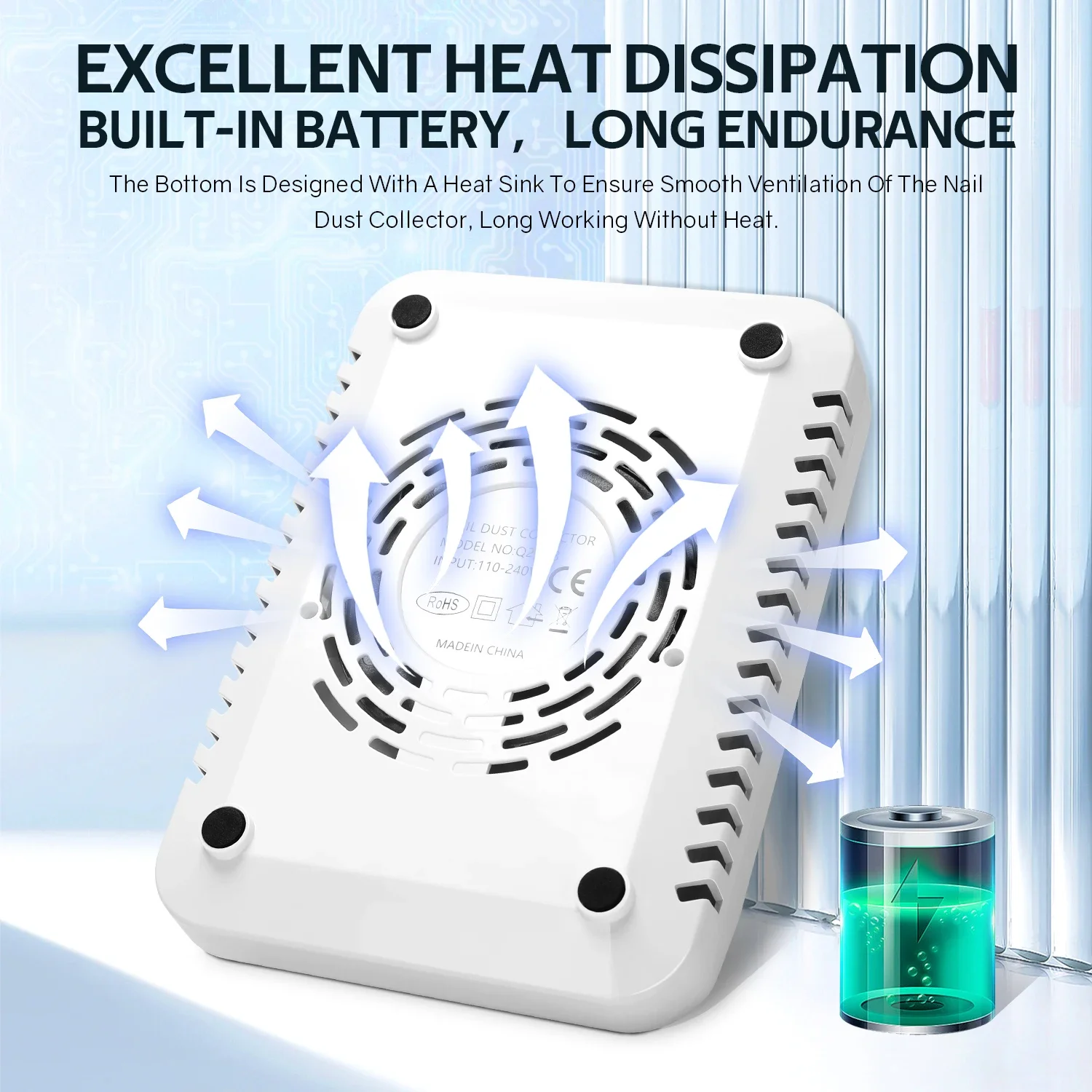 Colector de polvo de uñas al vacío, Extractor de polvo de uñas profesional con filtro reutilizable, equipo de manicura, velocidad ajustable potente