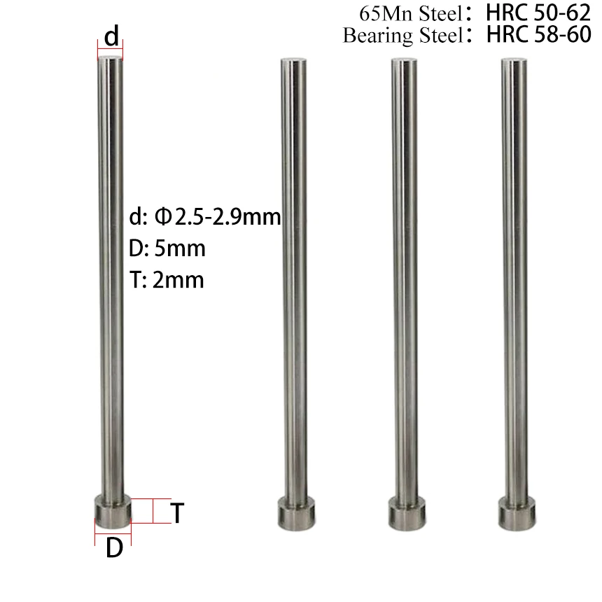 2.6/2.7/2.8/2.9*80/100/125/150/180/200mm 65Mn Round Tip Plastic Injection Component Mold Straight Punching Ejector Pin