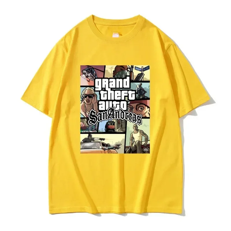 تي شيرتات رجالي مطبوعة للسرقة الكبرى للسيارات في المدينة ، توبات هاراجاكو غير رسمية ، لعبة GTA براقة ، ملابس نسائية ، تيشيرتات كبيرة الحجم ،