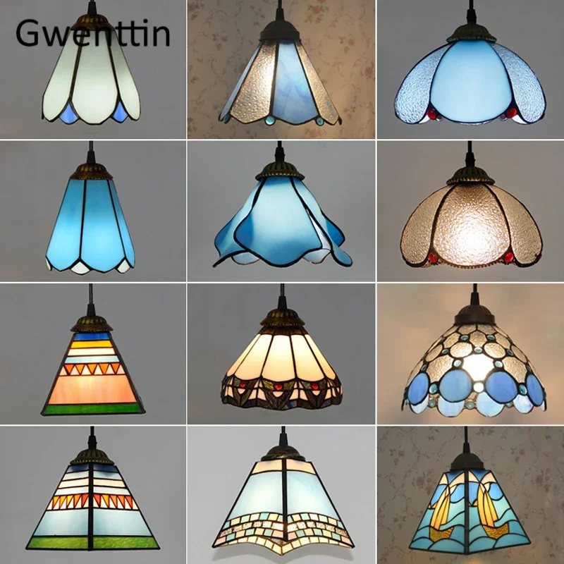 Tiffany Pendant Lights Mediterranean Loft Home Decor Creative Stained Glass Hanging Lamp Bedroom Dining Room Lighting Fixtures