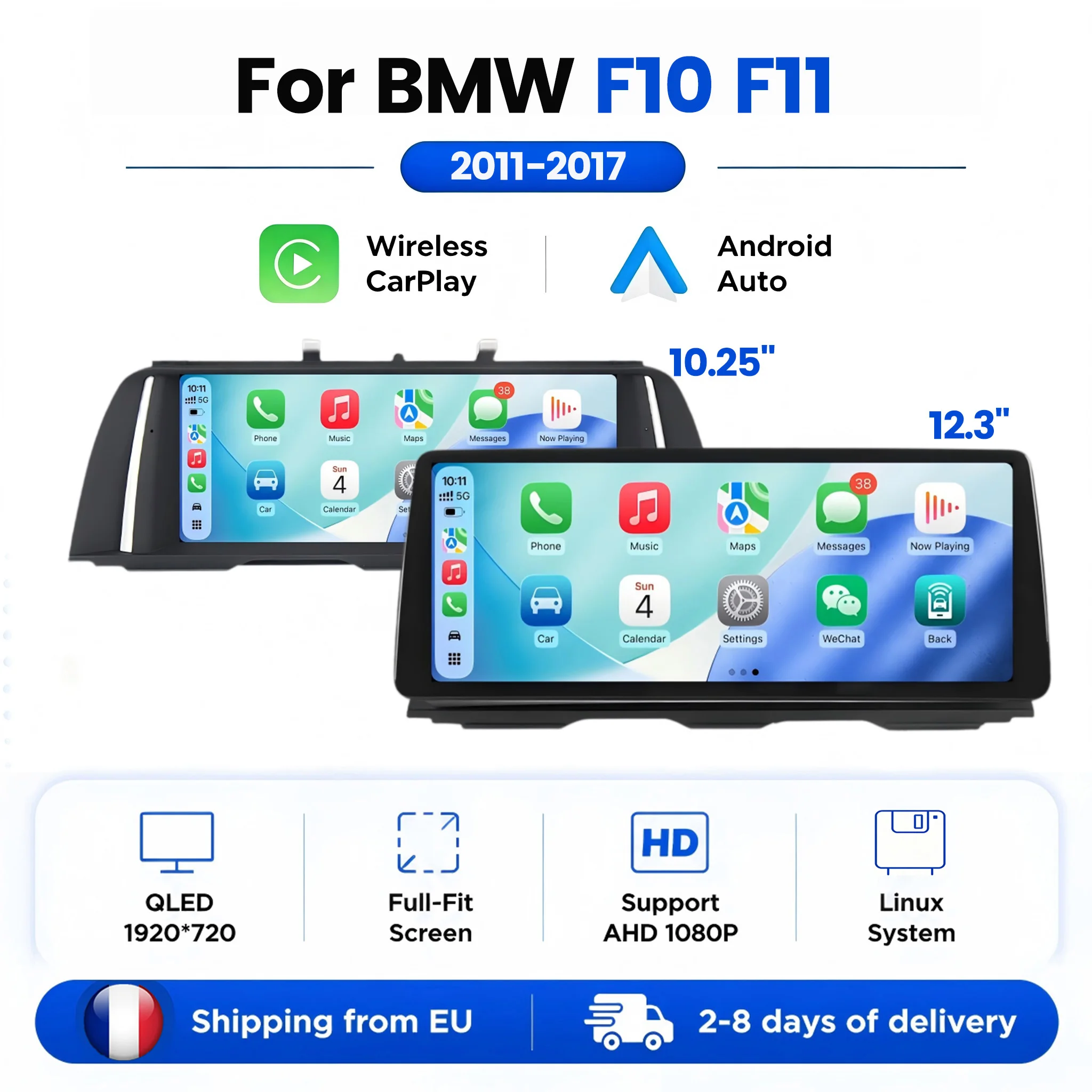 EU-Lagerbestand: Neuer Linux-Bildschirm-Autoradio-Multimedia-Player für BMW 5er F10 F11 2011-2017 mit Wireless CarPlay und Android Auto, 10,25 Zoll / 12,3 Zoll, beibehaltung des Originalsystems