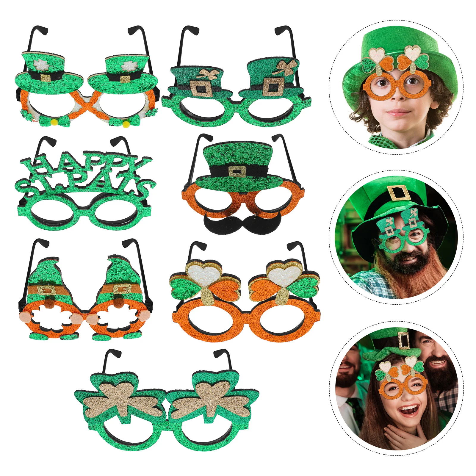 

7Pcs Saint Patrick Day Party Glasses Green Shamrock Sunglasses Leprechaun Hat Irish Festival Costume Photo Props